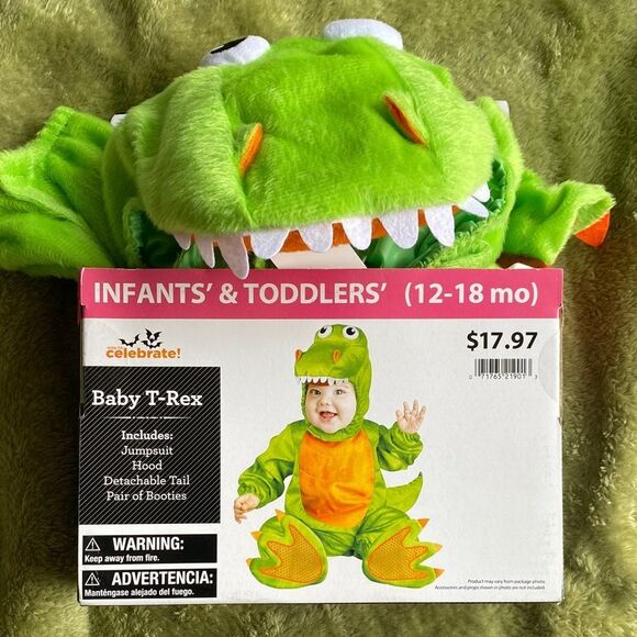 Green and Orange Baby T-Rex Costume 12-18 months - Picture 1 of 4